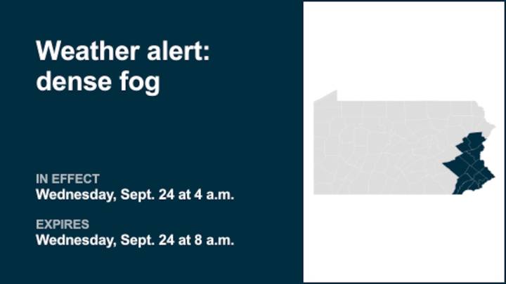 Be ready for dense fog in Pennsylvania until Wednesday morning