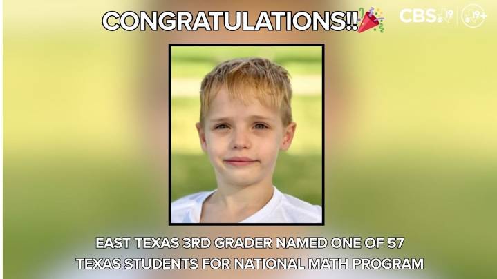 East Texas 3rd grader named one of 57 Texas students for national math program