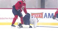 Florida captain Aleksander Barkov needs help getting off ice after apparent leg injury