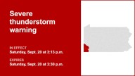 Update: Thunderstorms with quarter-sized hail and damaging winds in Greene and Washington counties Saturday