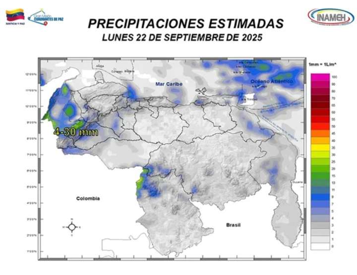 Este lunes se anuncian precipitaciones débiles en nueve estados del país