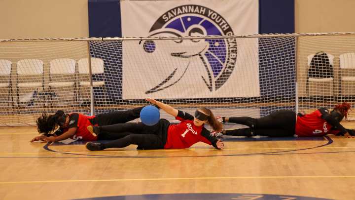 Young blind and low vision athletes compete in the game of Goalball
