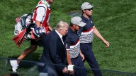 Trump shakes hands with Bryson DeChambeau at Ryder Cup