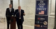 Morrisey, Azinger celebrate private purchase of “In God We Trust” signs for public schools, colleges