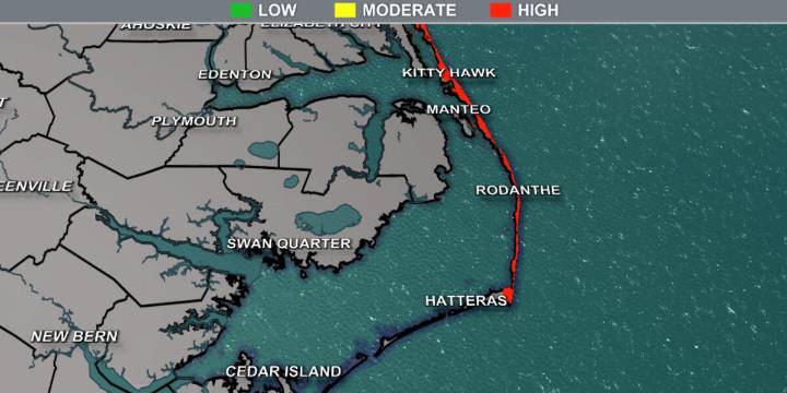 High risk of dangerous rips along the Outer Banks Monday