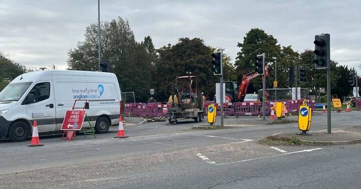 Burst water main closes part of main road in village