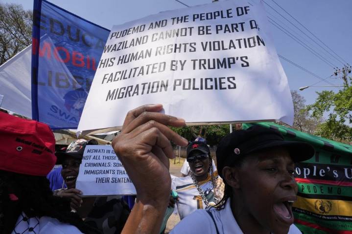 Eswatini activists protest US deportation deal at embassy in South Africa
