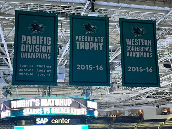 Sharks raise new banners inside SAP Center, but there’s an issue with one of them