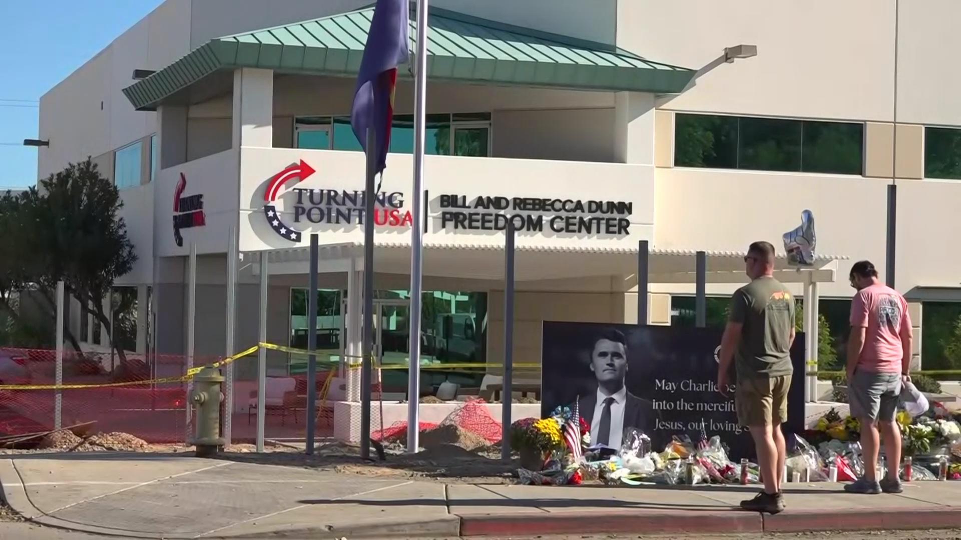 Memorial for Charlie Kirk set up outside Turning Point headquarters