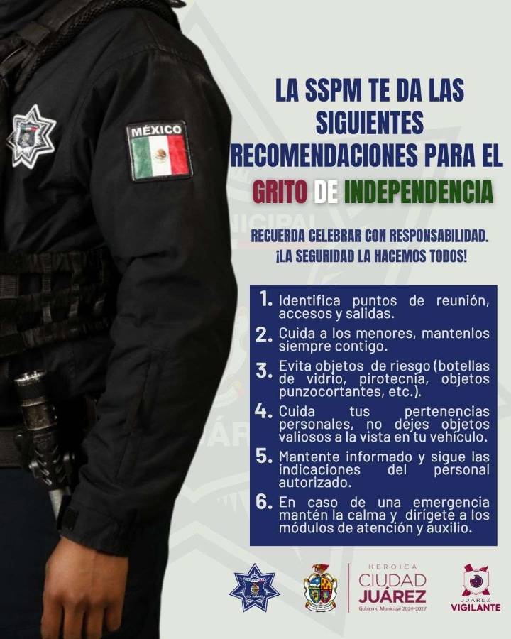 Emite SSPM recomendaciones de seguridad para el Grito de Independencia