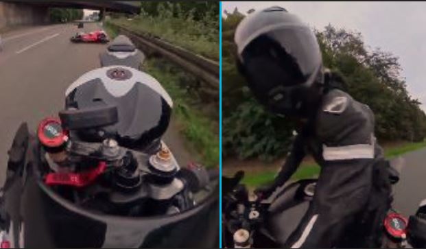 Video: Rider falls, unmanned bike creates chaos on highway