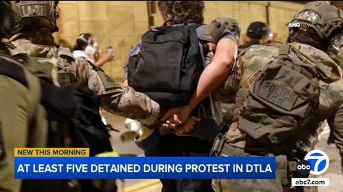 At least 5 people detained during late night protest near federal building in downtown LA