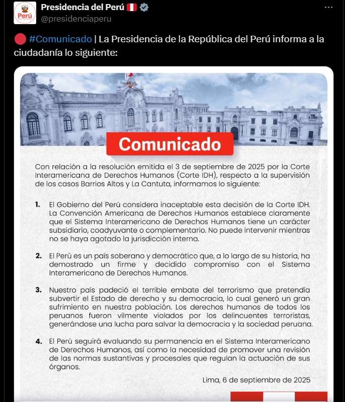 Gobierno de Boluarte insiste en amenaza de retirar al Perú del Sistema Interamericano de Derechos Humanos