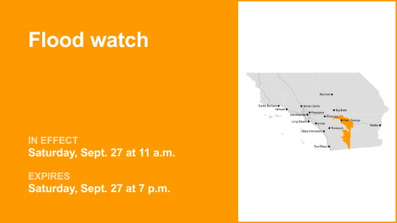 Flood watch in place for Riverside County until Saturday evening due to heavy rain