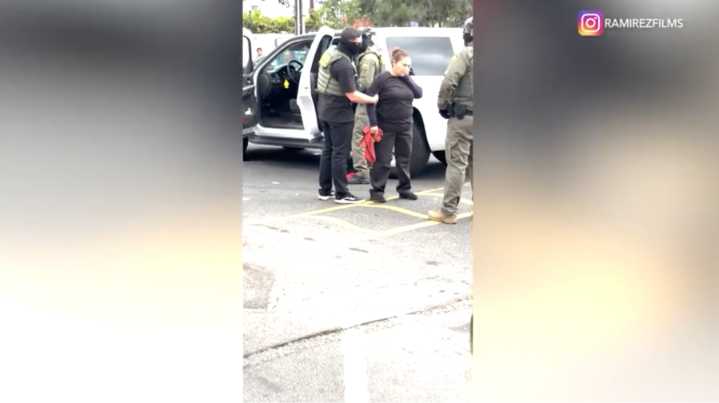 Woman detained by federal agents during California immigration raid faints