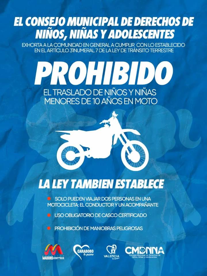 Prohibición absoluta del traslado de niños y niñas menores de 10 años en motocicletas