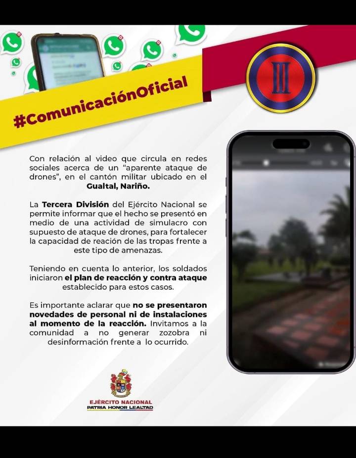 Simulacro de ataque con dron genera confusión en base militar de Nariño