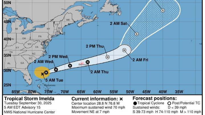 Got a minute? See latest on what's happening with Tropical Storm Imelda