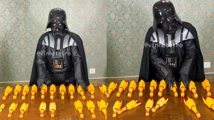 Darth Vader Plays 'Imperial March' with Rubber Chickens
