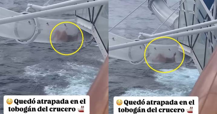 IMPACTANTE: Mujer queda atorada en el tobogán de un crucero