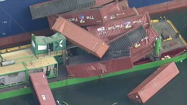 More than 60 containers fall off ship in Long Beach port