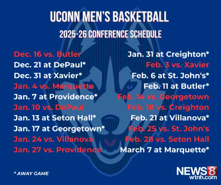 UConn Men's Basketball release 2025-26 Big East Conference schedule