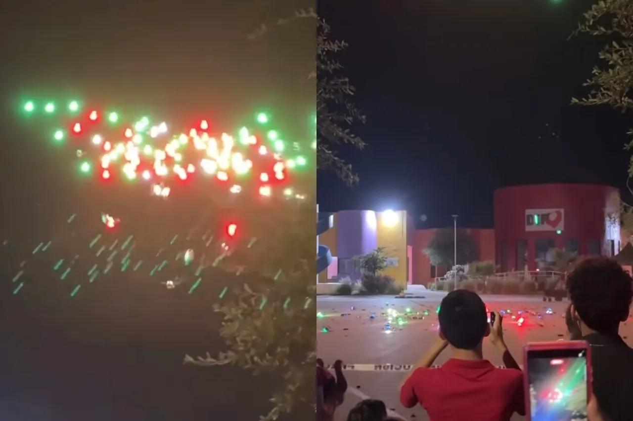 Caen decenas de drones durante espectáculo del Grito en Piedras Negras