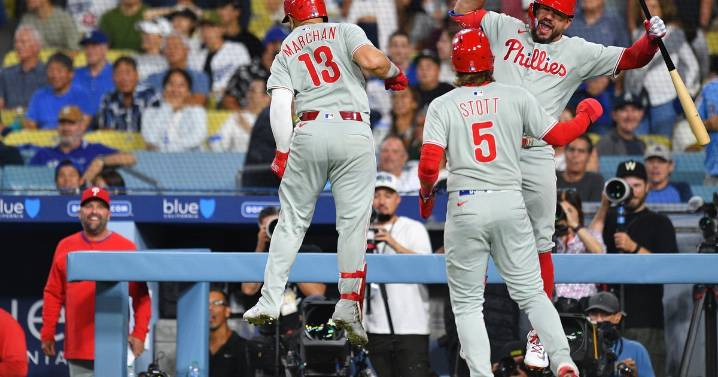 After Ohtani pitches 5 hitless innings, Marchon's 3-run homer rallies Phillies past Dodgers 9