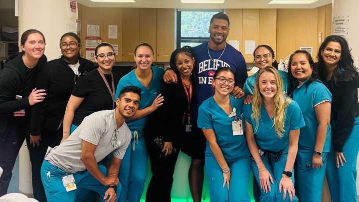 Russell Wilson Visits Children's Hospital Day of New York Giants Benching