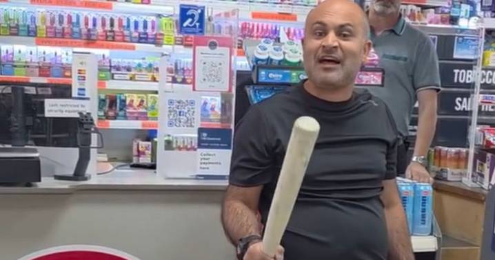 Baseball bat wielding Scots shopkeeper filmed 'declaring war on thieves' in menacing clip