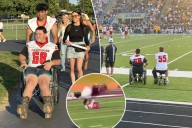 Michigan high school football player Colton Mims reunites with teammates after opponent fractured his spine