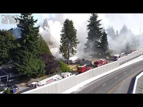 WATCH: Large flames from house fire in Seatac seen from I