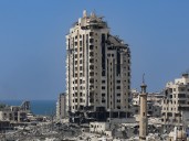 The last 30 minutes inside a Gaza City tower before it is bombed by Israel