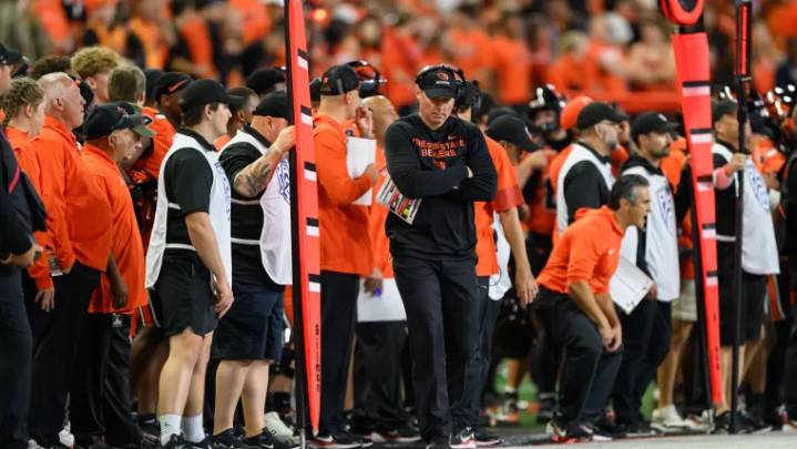 Oregon State head coach Trent Bray reacts as Beavers remain winless after OT loss