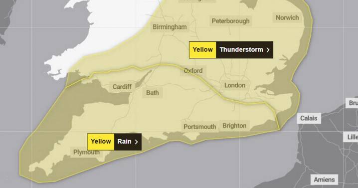 Met Office issues yellow thunderstorm warnings across huge swathe of England