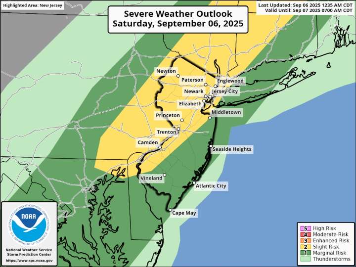Severe thunderstorms, slight tornado risk in N.J. forecast for Saturday