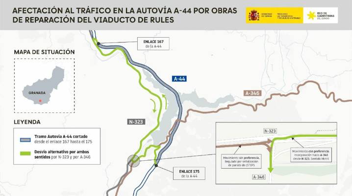 Se cierra un tramo de la A-44 en la costa de Granada por obras en el viaducto de Rules