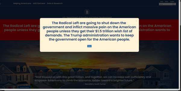 Government websites blame Democrats for shutdown