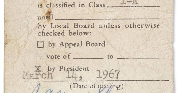 Muhammad Ali's unsigned draft card, a piece of Vietnam-era history, will be auctioned