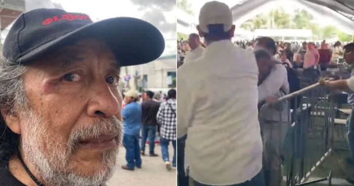 VIDEO: ¡A sillazos! Funcionario agrede a periodista durante evento de Sheinbaum en Chilpancingo
