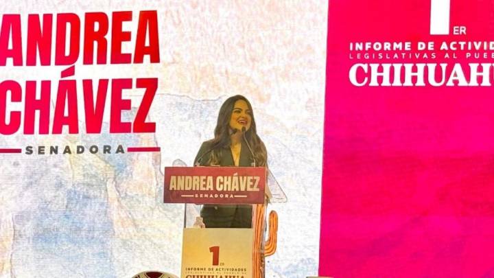 Reciben a Andrea Chávez en su informe con imágenes sobre “La Barredora” y Adán Augusto en lonas y en una camioneta