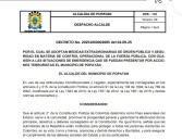 Popayán decreta medidas de orden público por riesgo terrorista: prohibiciones, horarios y excepciones