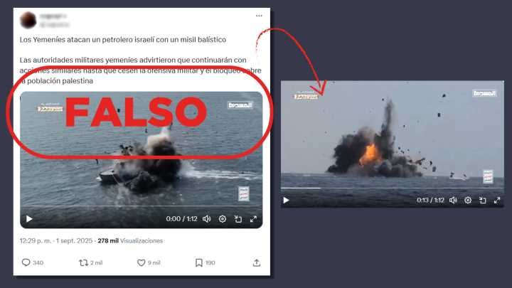No es un ataque actual de Yemen a un petrolero israelí, son imágenes de 2024
