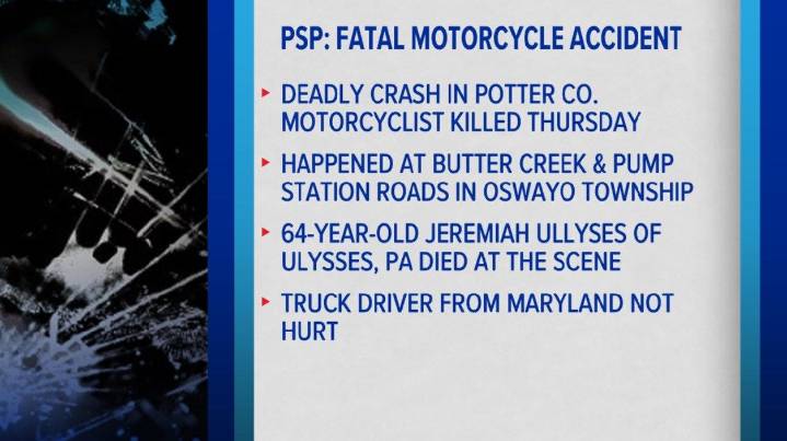 Motorcyclist killed in Potter County Motorcycle Crash