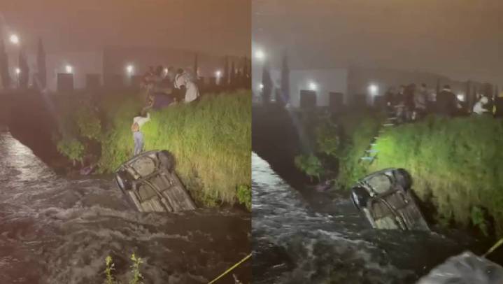 Auto cae en canal de aguas negras en Otzolotepec