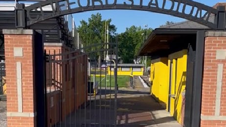 Walking into Clifford Stadium at Cuyahoga Falls High School