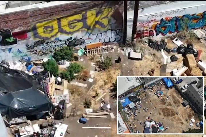 LA residents fume over sprawling homeless encampment with tennis court, BBQ pit, and garden