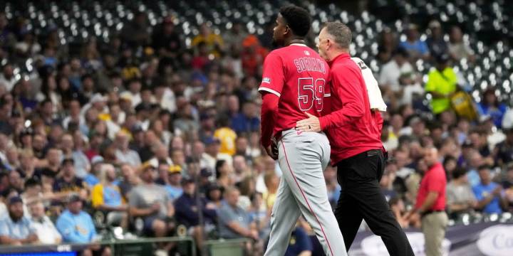 José Soriano exits Angels game after being hit with comebacker