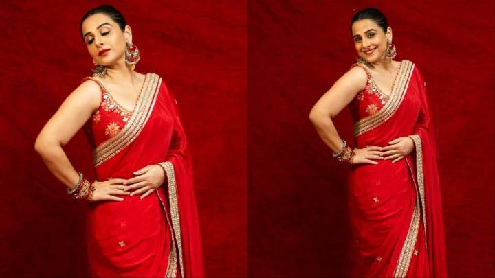 Vidya Balan Channels Maa Brahmacharini’s Strength In A Divine Red Saree