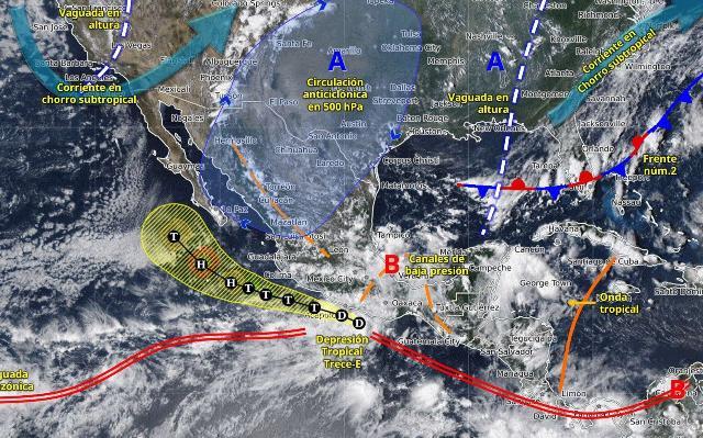 Depresión tropical Trece-E se forma frente a las costas de Guerrero; causará mucha lluvia